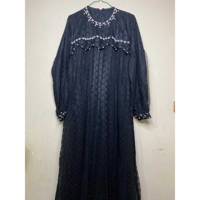 Gamis Premium Brokat Tile-Gamis Brokat Motif Polkadot