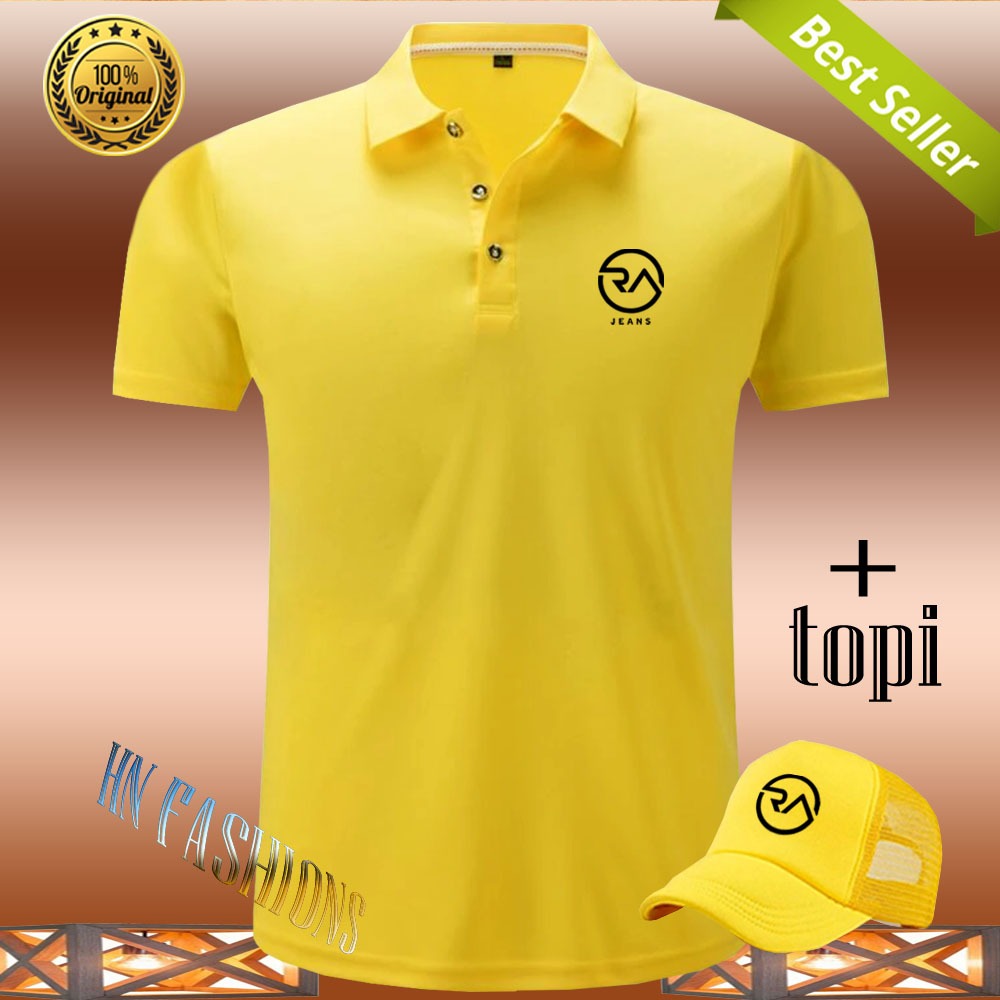 Hn Fashion - Bonus Topi.. Polo Kerah RA Jeans Hitam - Kaos Kerah Pria Distro - Kaos polo Shirt pria 