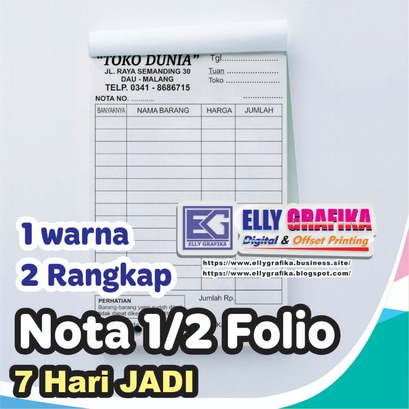 

Nota Custom Setengah Folio bahan NCR, 2 Rangkap