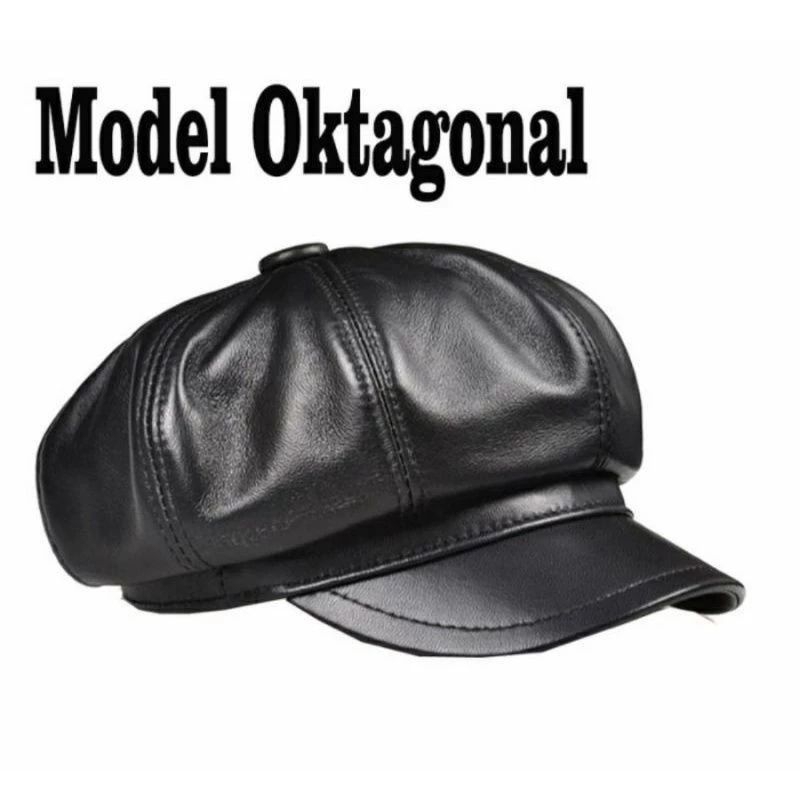 Topi Oktagonal Baret Korea Kulit Domba Asli 100% Premium Halus Lembut