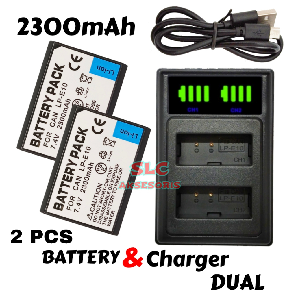 Paket - Charger Double Slot LC E10C + Baterai LP E10 ( 2300 mAh ) Dual Chas EOS 1100D 1200D Chasan 1