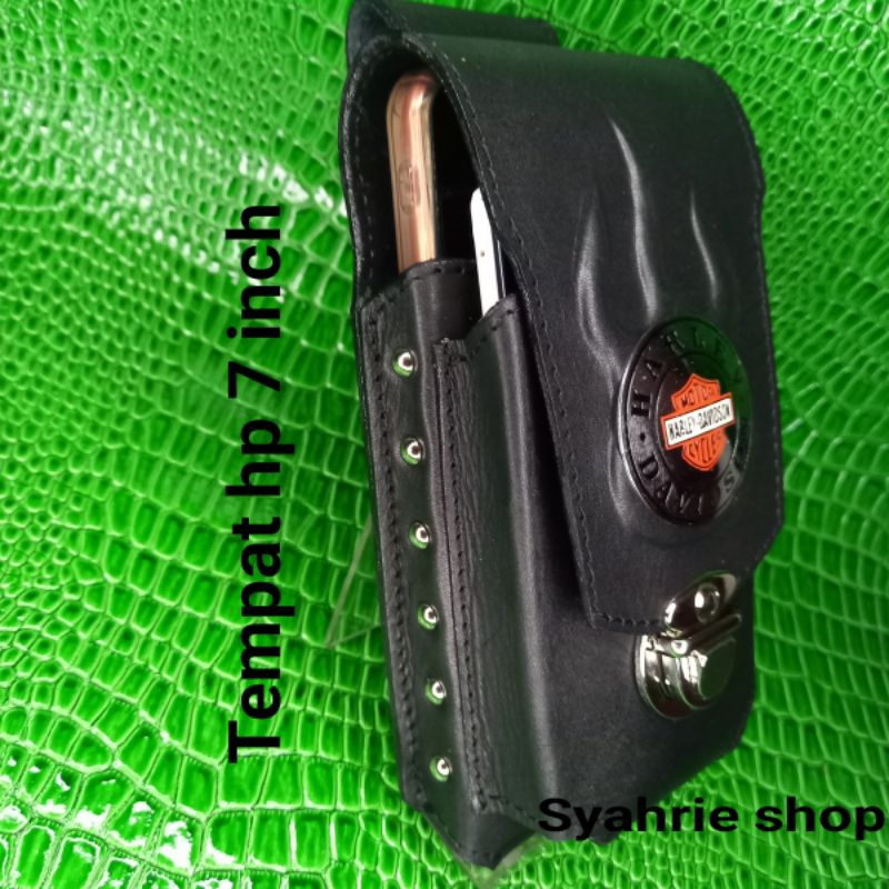 dompet hp pinggang kulit sarung hp kulit asli 7 inch harley bulat