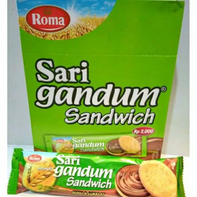 

✔️Splash⚡ Roma Sari Gandum Sandwich Susu & Coklat Kemasan Box 12pcs x 39gr sachet Original