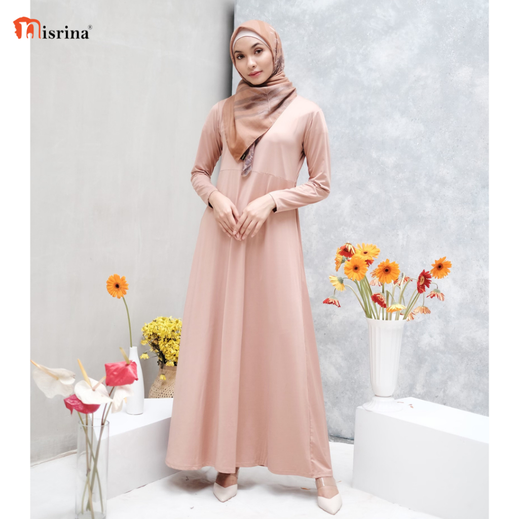 Nisrina Inner Dress Maxi Polos A Line Danastri - (50+ Pilihan Warna) Manset Basic Gamis Lengan Panja