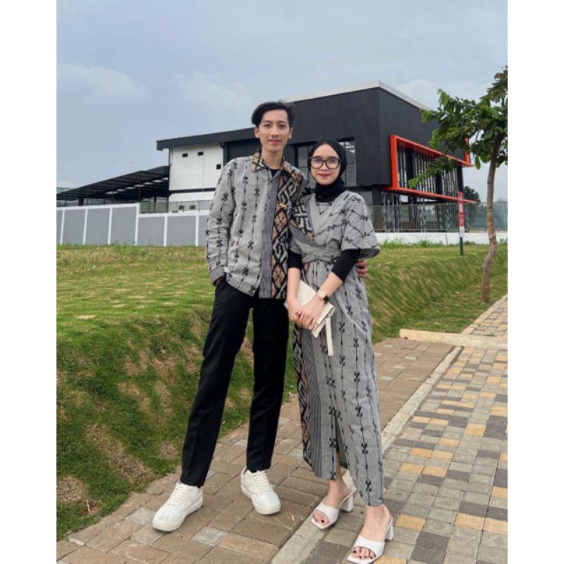 Dress Couple - Baju Muslim Couple Keluarga - Gamis Tenun Ethnik Baju Couple Kondangan