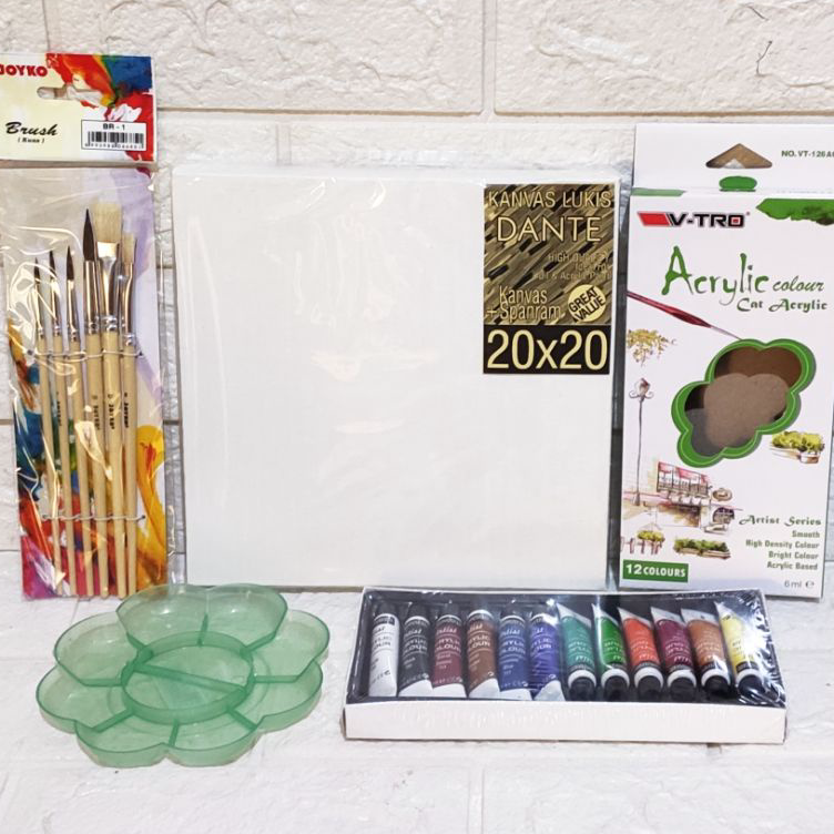 

Ready PAKET MELUKIS SET Kanvas 20X20 Kuas Palet