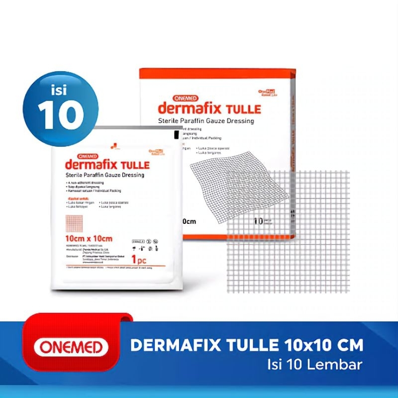 Dermafix Tulle 10x10 Cm Paraffin Gauze Onemed perbox Isi 10Pcs kasa steril kasa jaring jaring