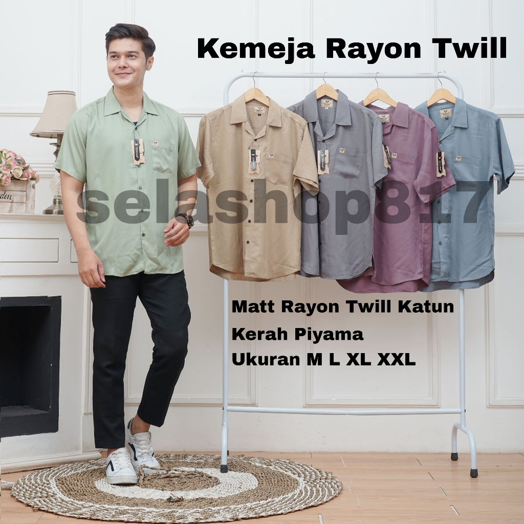 Kemeja Hawai Pria/ kemeja Pantai Pria Polos Rayon Twill Kerah Piyama