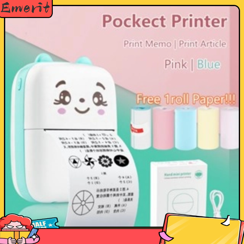 Portable Mini Thermal Printer Bluetooth Printer Tanpa Tinta  Termal Printer Label Receipt Barcode Pr