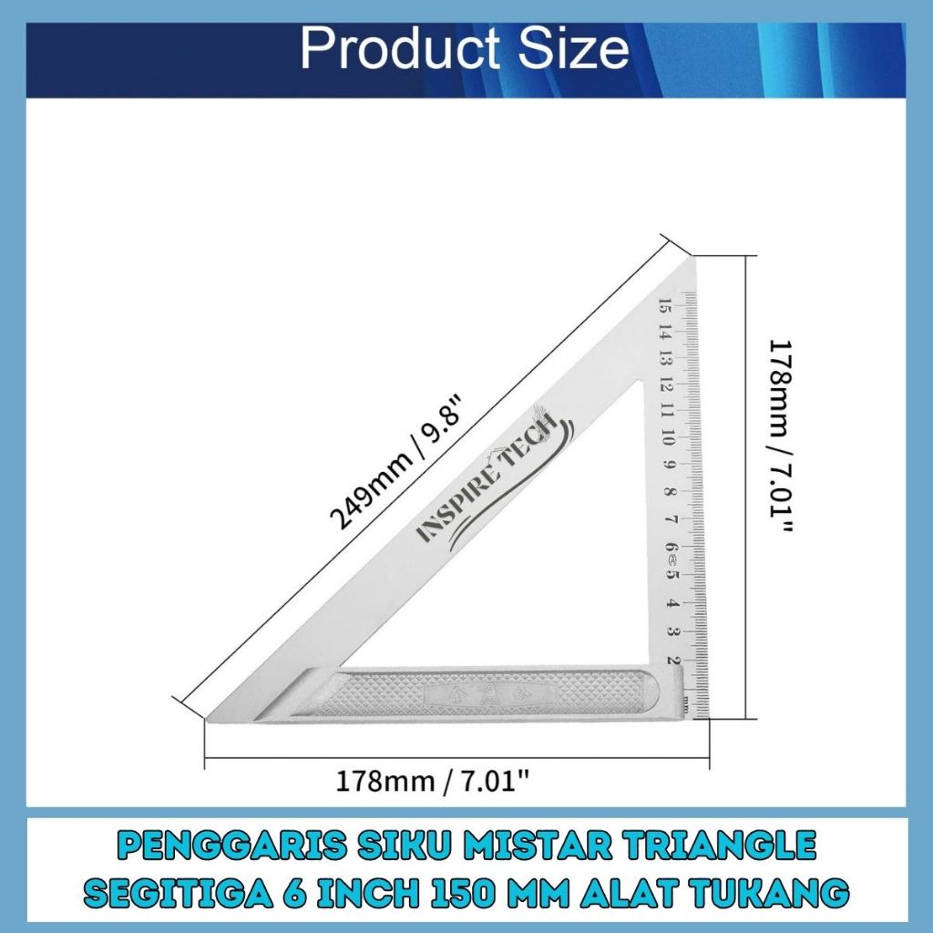 

Penggaris Segitiga Siku Aluminium Stainless Triangle Ruler 6INCH MULTIFUNGSI
