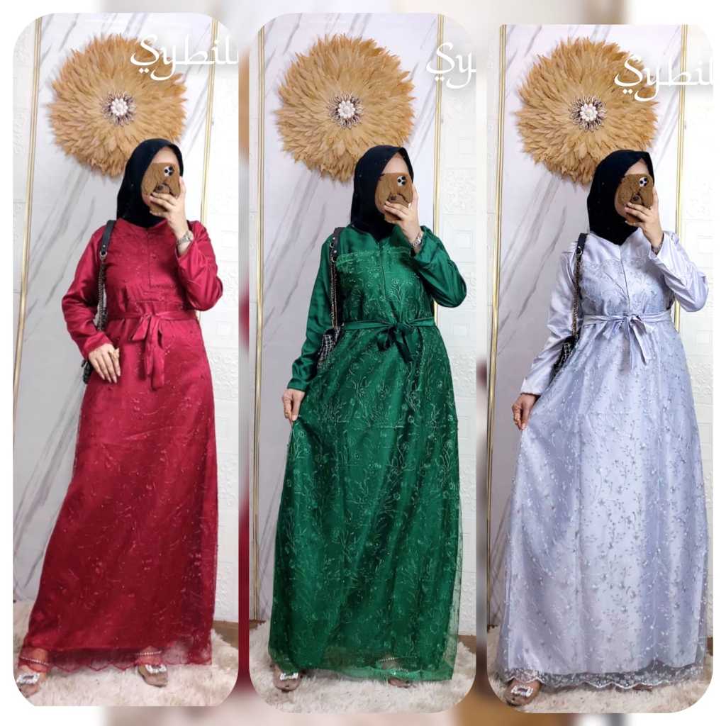 GAMIS BRUKAT TILE MUTIARA GAMIS WANITA TERBARU PAKE TALI. GAMIS AURA GOWN MODEL TERLARIS BAJU PESTA