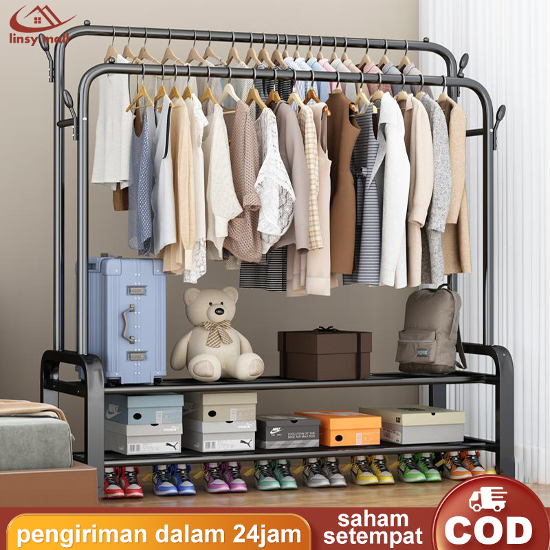 STAND HANGER GAWANG DOUBLE STAND HANGER GAWANG BESI STAND HANGER JUMBO GANTUNGAN BESI DISPLAY BUTIK