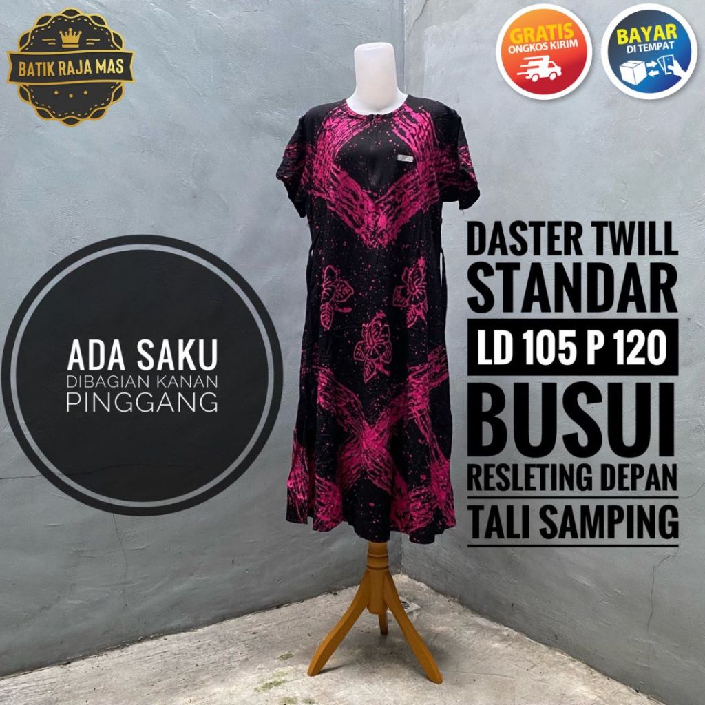Daster Wanita Panjang Lengan Pendek Remaja Dewasa Motif Batik Abstrak Busui Friendly Resleting Depan