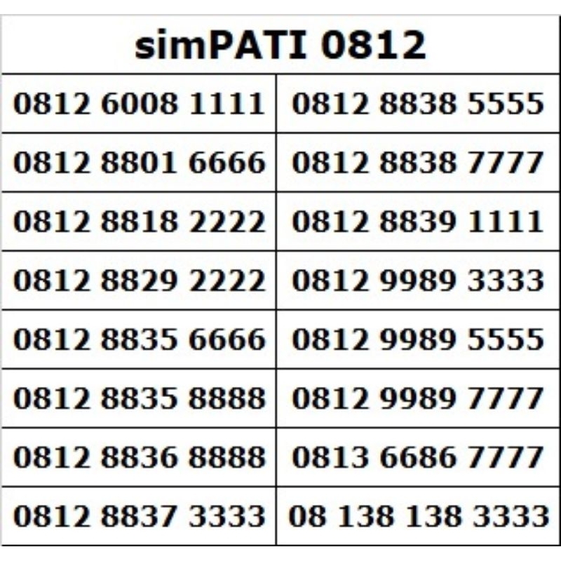 Update Terbaru !!!TELKOMSEL PRABAYAR 0812/0813Nomor Cantik Platinum(1111,2222,3333,5555,6666,7777,88