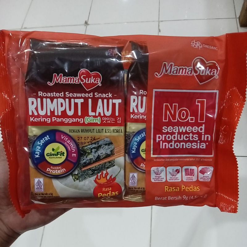 

Mahbubah - Mama Suka 4.5 g @2 pcs Rumput Laut Kering Panggang Rasa Pedas
