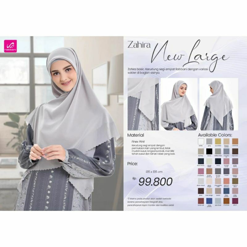 Rabbani Kerudung Zahira New Large L // Kerudung Segi Empat Polos
