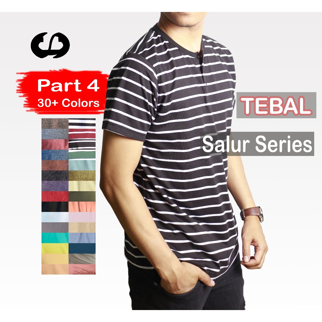 TB2 PART4 Jopperside kaos oblong polos henley kancing salur strip katun tebal 24s lengan pendek pria