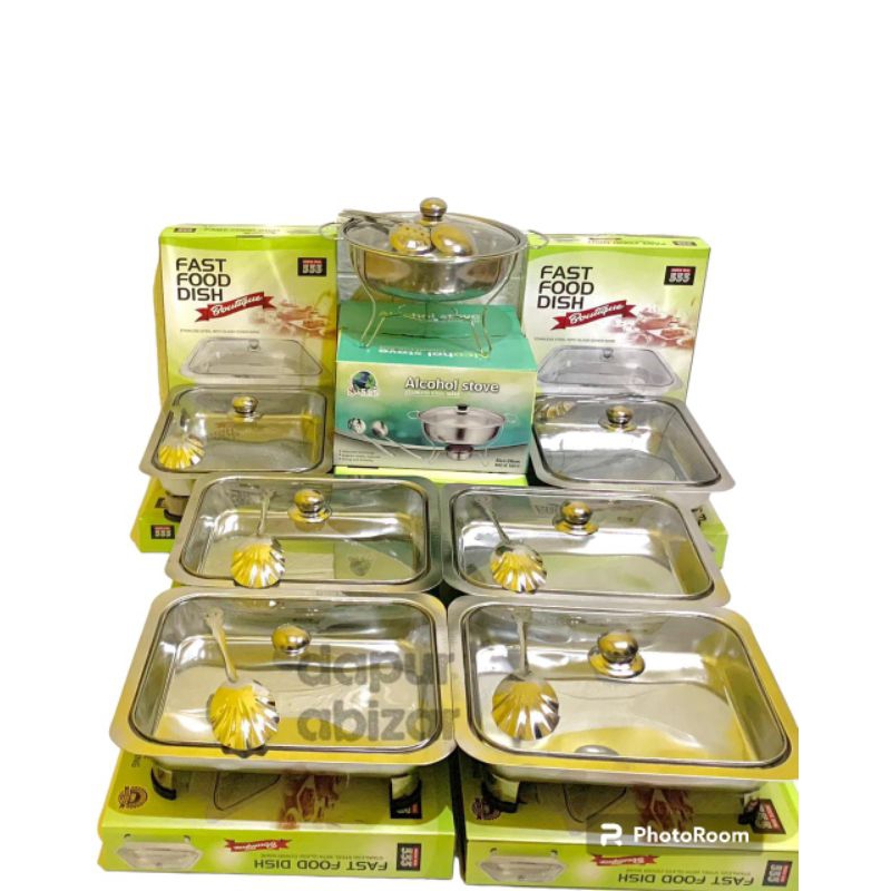 PROMO Prasmanan set stainless full kaca isi 6 set 1 bulat 5 kotak