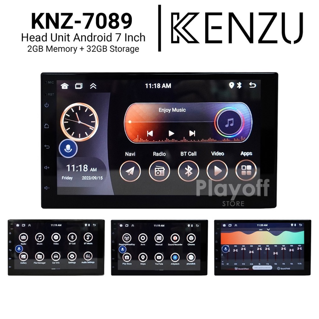 Head Unit Android Kenzu RAM 2+32 GB Car Radio Bluetooth Wifi 7/9/10 Inch