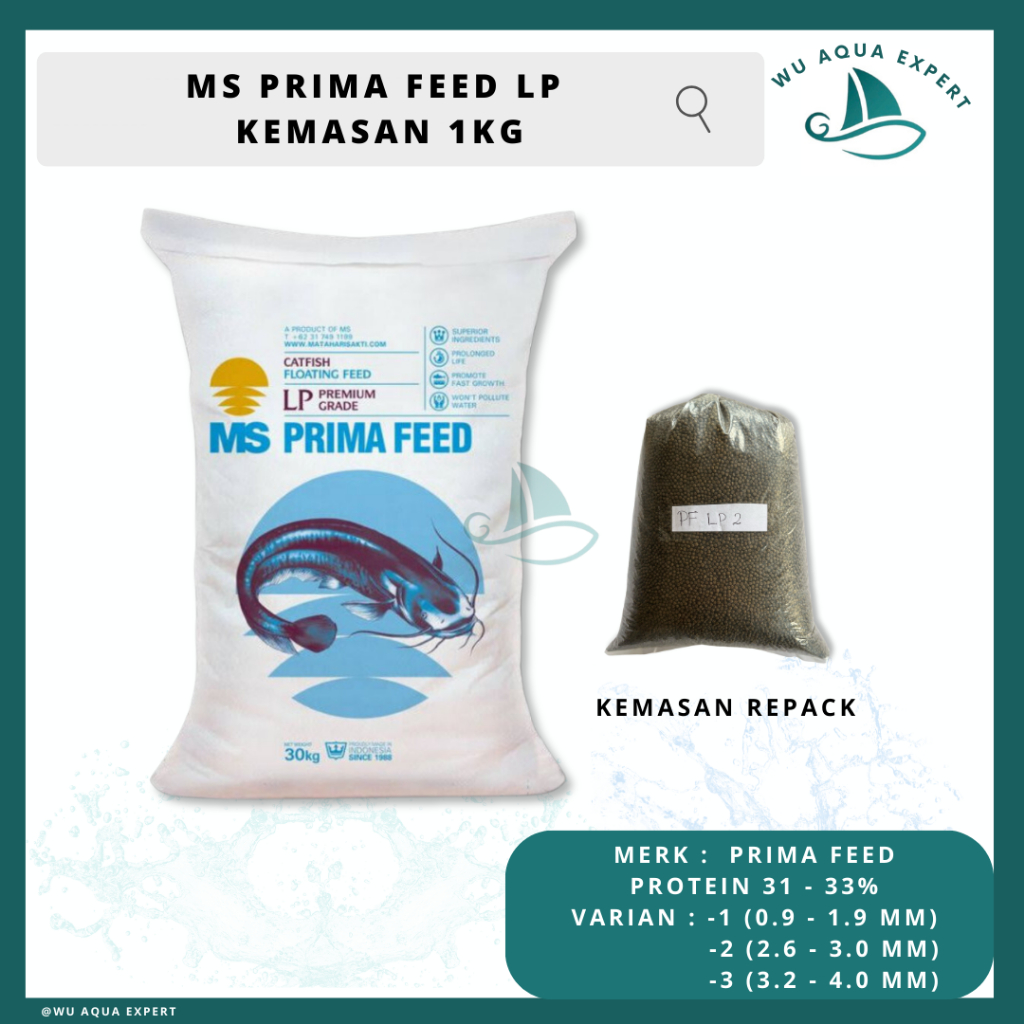 REPACK 1 Kg  PRIMA FEED LP PAKAN LELE PREMIUM GRADE PF NILA GURAME BANDENG PATIN MS MATAHARI SAKTI P