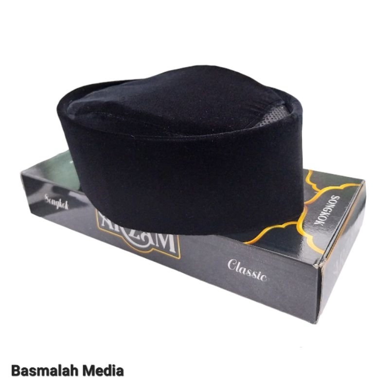 Songkok/Peci Nasional Susun/Kubah Malaysia AC Tinggi 6cm,7cm,8cm dan 9cm Merk Arzam Hitam Gold Quali