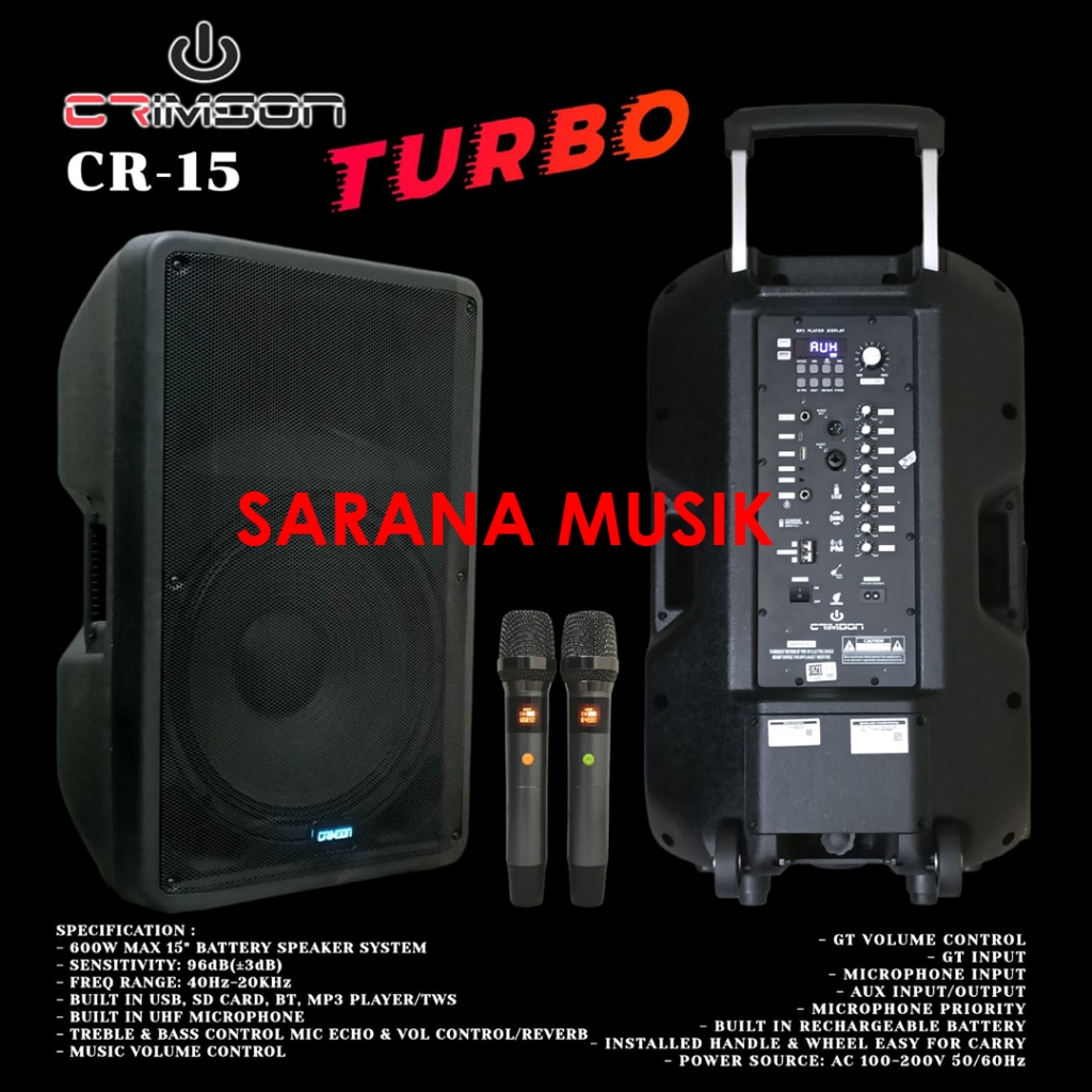Speaker Portable 15 Inch Crimson CR15 Turbo Crimson CR 15 Turbo Crimson CR-15 Turbo Original