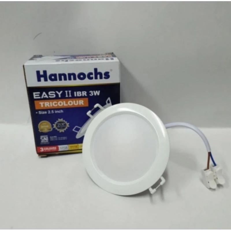 Lampu Downlight Bulat Kotak LED HANNOCHS EASY TRICOLOR  3 watt