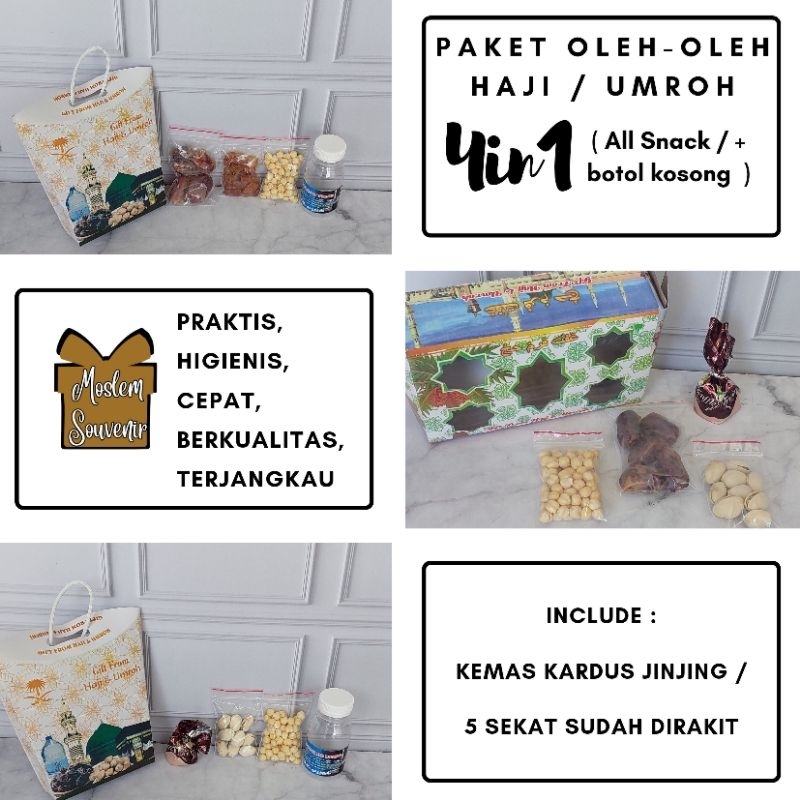 

Paket oleh-oleh haji umroh 4in1 ( kurma kismis coklat pistachio kacang arab botol kosong zam-zam) terjangkau berkualitas praktis cepat