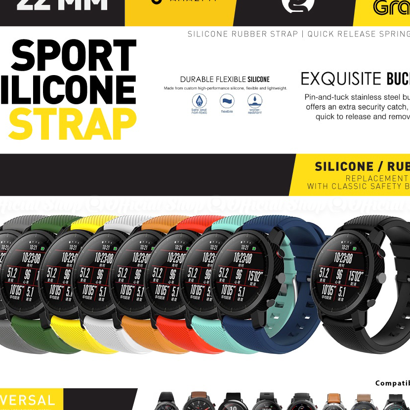 MURAH SIKAI Silikon Tali Strap for AMAZFIT GTR 4 2 3 47MM / PACE STRATOS 3 / TICWATCH PRO / Realme /