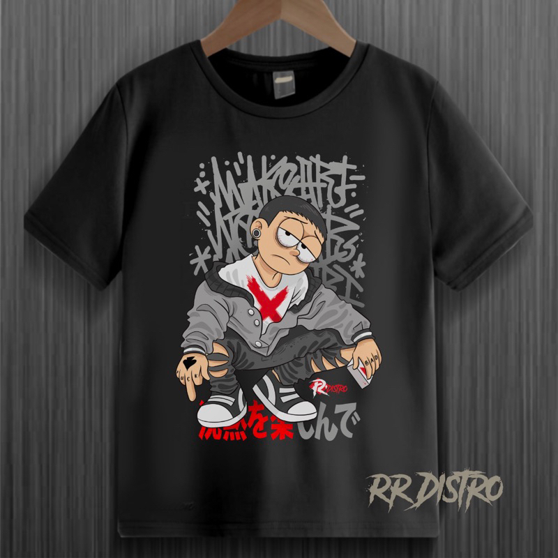 kaos anak laki laki distro Hitam Nobita bad boy 100% original