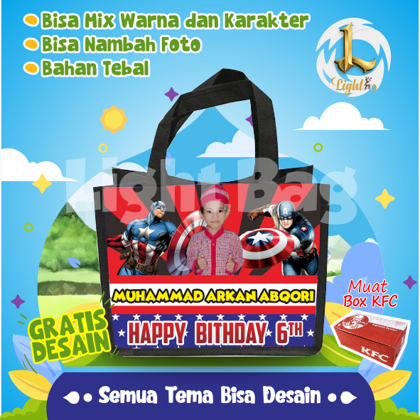

TAS SOUVENIR ULTAH CAPTAIN AMERICA CUSTOM/TAS SOUVENIR PREMIUM /GRATIS DESAIN/BONUS FOTO ANAK/GOODIE BAG CUTE CAPTAIN AMERICA/TAS ULANG TAHUN CAPTAIN AMERICA/TAS ULTAH CUSTOM / TAS SOUVENIR 2 HARI JADI/ TAS ULTAH / TAS ULANG TAHUN / BISA TAMBAH FOTO ANAK
