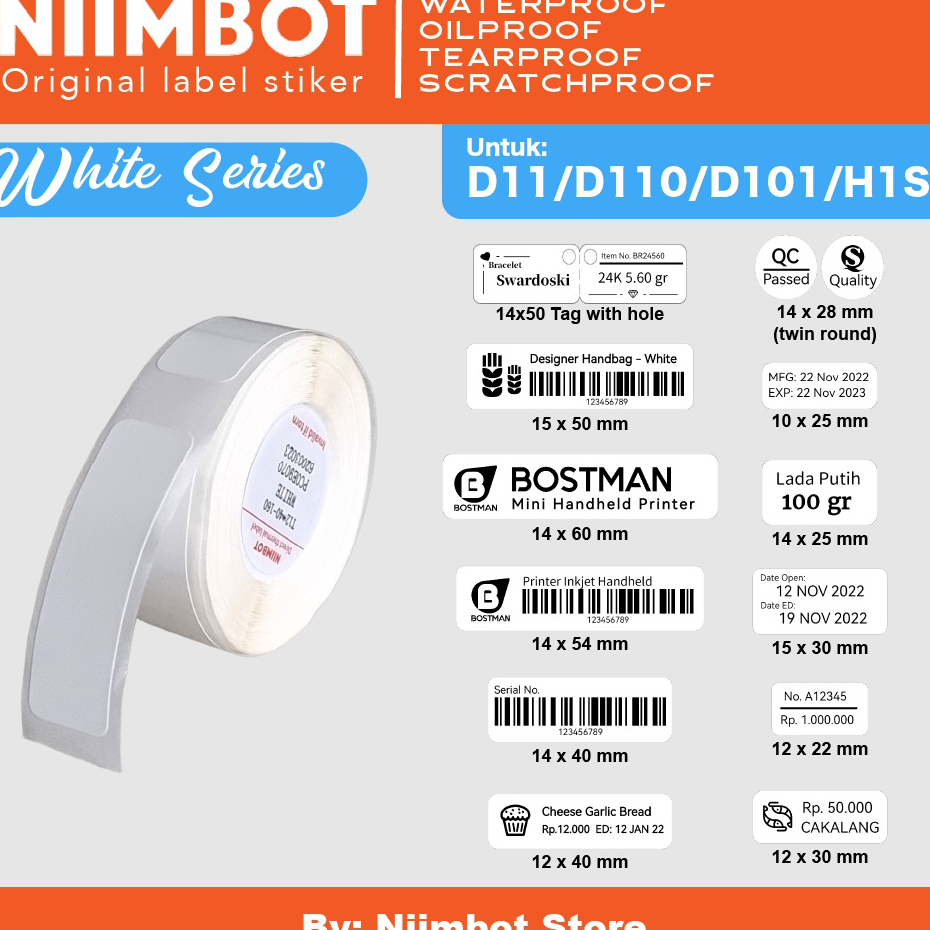 

↑❂❉ White Thermal Label Printer Sticker Niimbot D11 D110 D101 H1S Refill Label Niimbot - Plain White