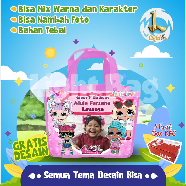 

TAS SOUVENIR ULTAH LOL CUSTOM / TAS SOUVENIR PREMIUM / GRATIS DESAIN / BONUS FOTO ANAK / GOODIE BAG CUTE LOL / TAS ULANG TAHUN LOL / TAS ULTAH CUSTOM / TAS SOUVENIR 2 HARI JADI / TAS ULTAH / TAS ULANG TAHUN / BISA TAMBAH FOTO ANAK