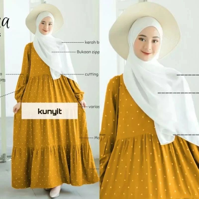 Gamis syar'i busui rayon twill premium motif susun polkadot