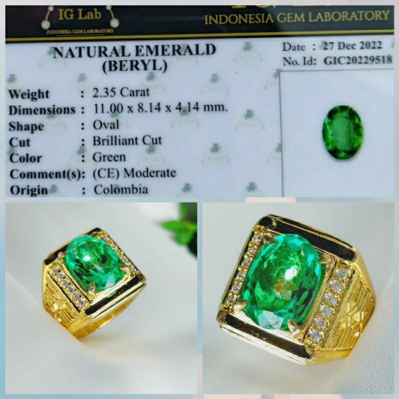 Cincin Batu Permata Emerald Beryl Zamrud Colombia CO (Memo Lab)