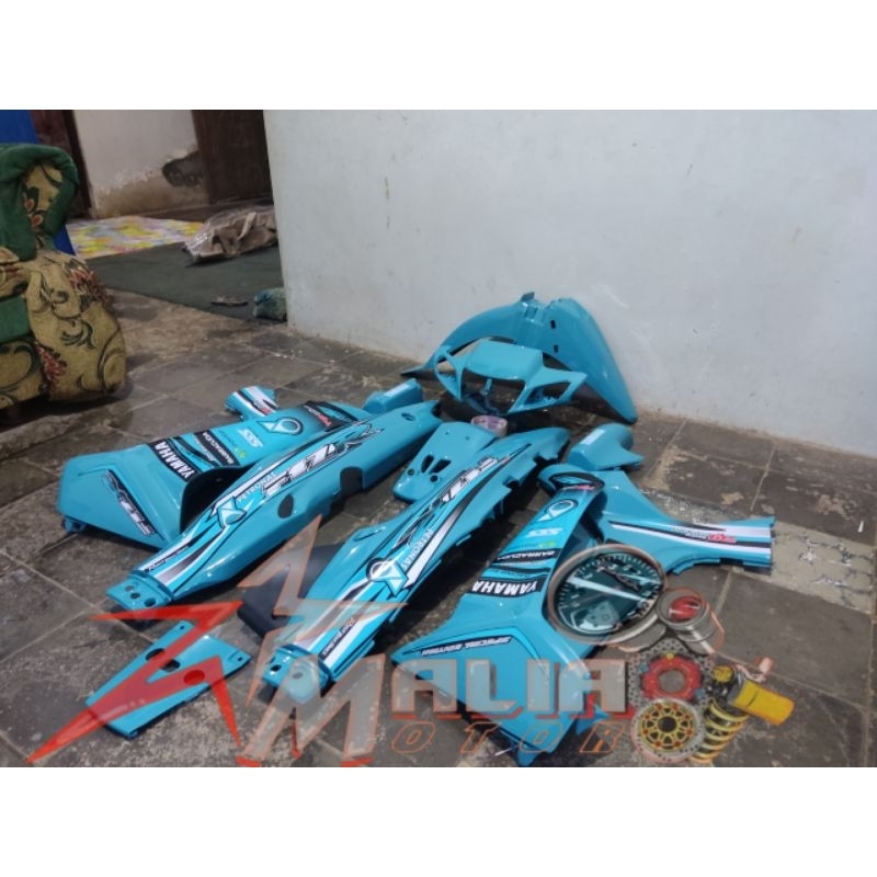 cover body bodi yamaha fiz r full set halus custom petronas biru tosca, body set halus yamaha fiz r 