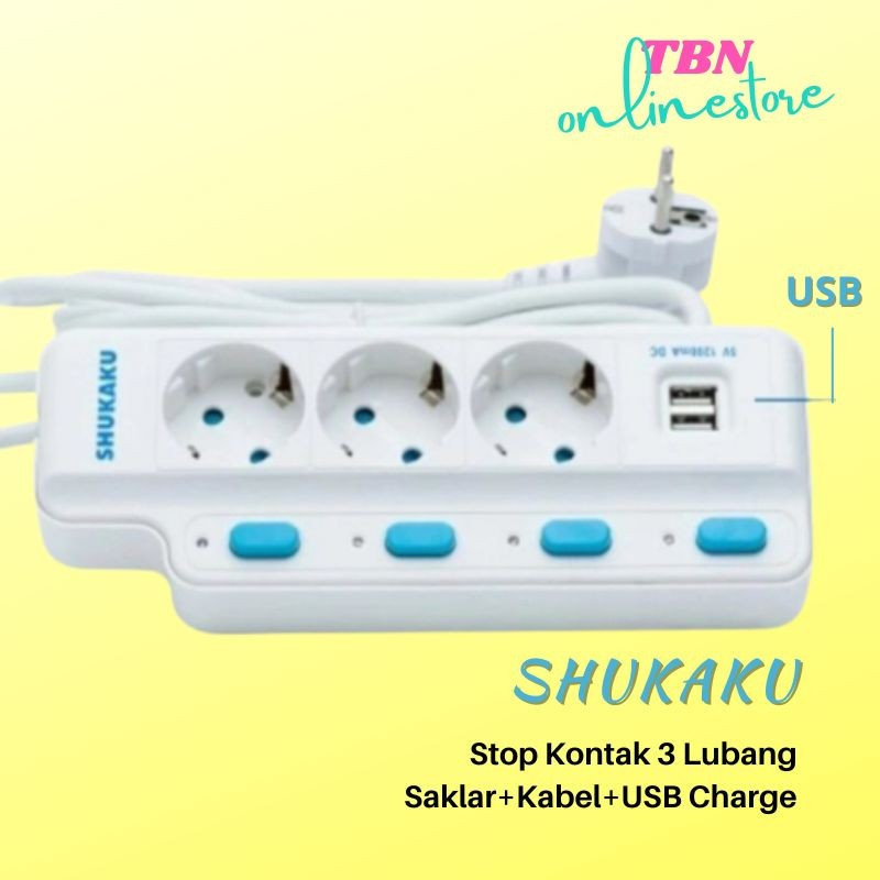 SOCKET STOP KONTAK 3 LB USB KABEL 5 Meter SHUKAKU EXTENSION
