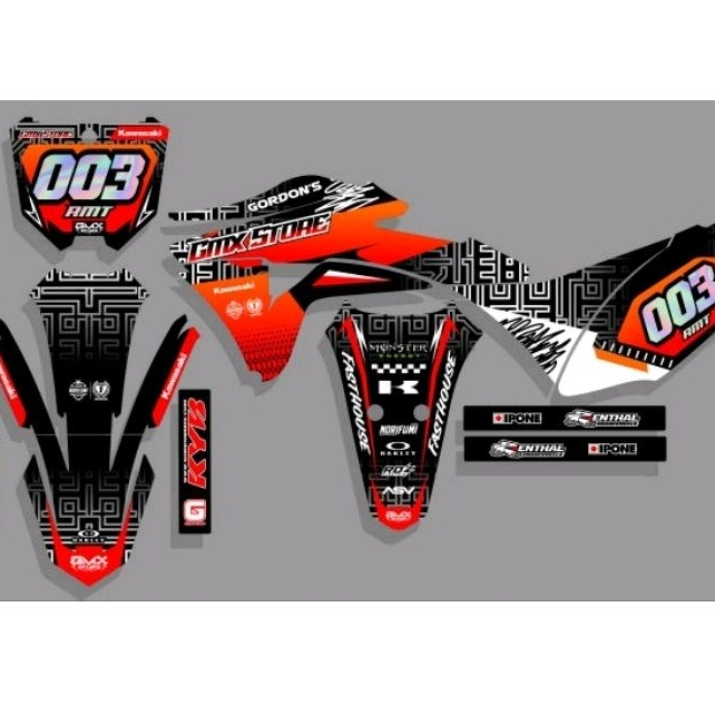 Decal Custome Klx Gordon merah orange hitam + cutting hologram -g25