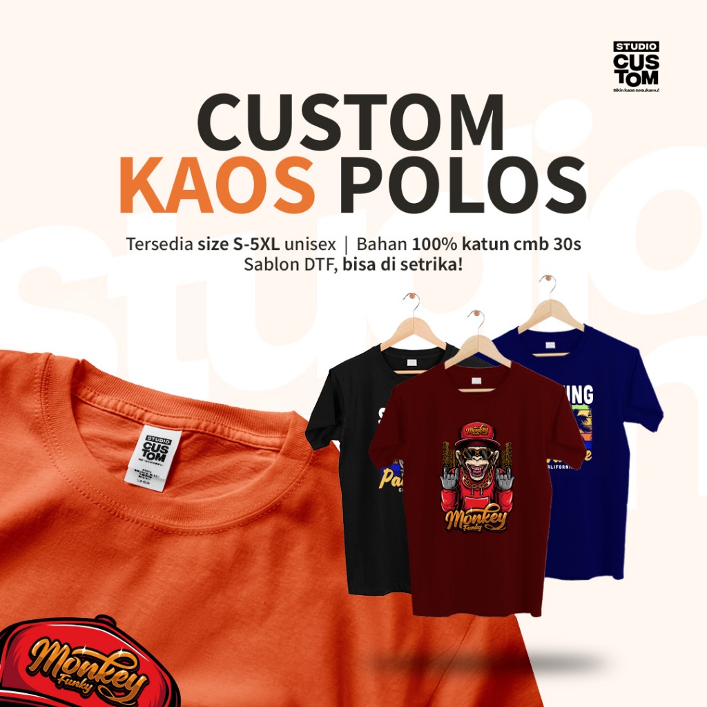 Custom kaos polos lengan pendek panjang motif request tanpa minimal order kaos oblong satuan jumbo s