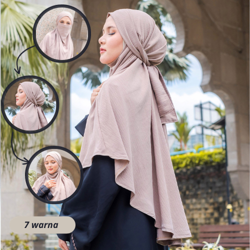 Hijab Jilbab Khimar Kerudung Panjang Crinkle Instan Syari Non Pet Cadar Niqab Bergo Muslimah 3in 1 M