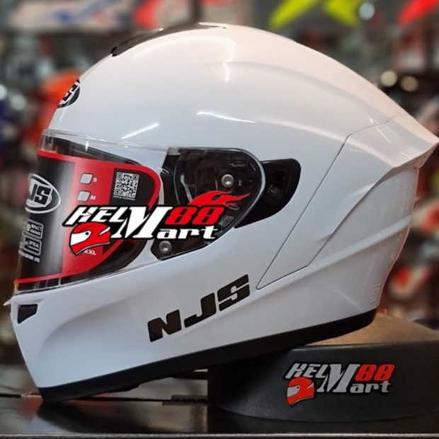 HELM NJS ZX-1 Solid Putih Gloss Hitam NJS ZX-1 Solid Helm Fullface