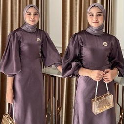 Gamis Fuji Polos Lyodra Dress Gamis Satin Silk Premium Baju Bridesmide Seragam Dress Satin Kondangan