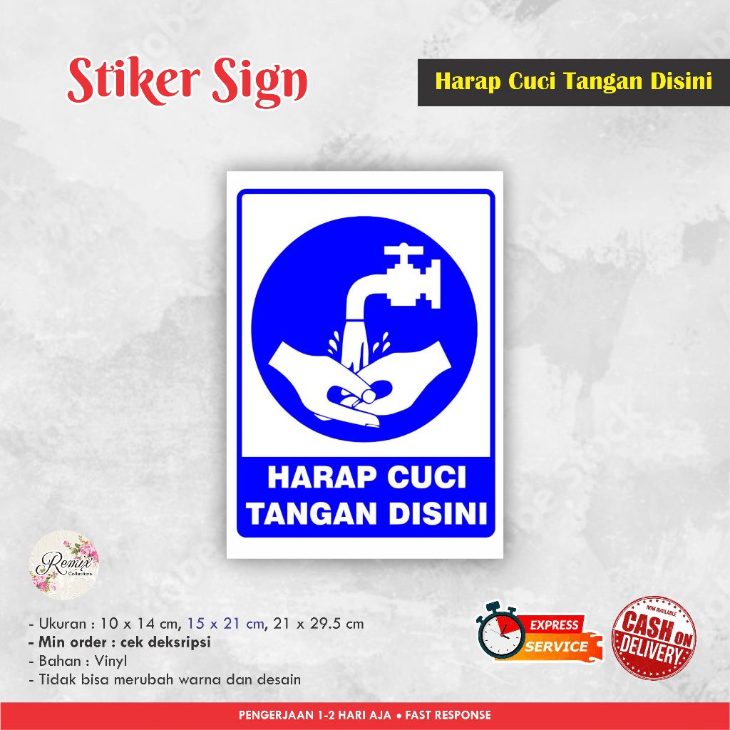 

STIKER SIGN HARAP CUCI TANGAN DISINI VINYL / STIKER PERINGATAN / SIGN LABEL / WARNING SIGN
