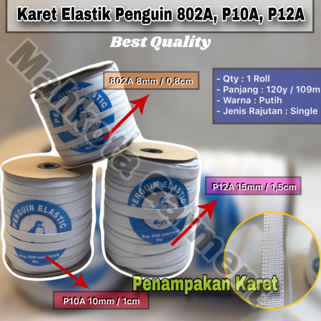 Karet Elastik Penguin 8mm, 10mm & 15mm | panjang 120 yard/Roll | Karet dasi celana baju, karet baby,