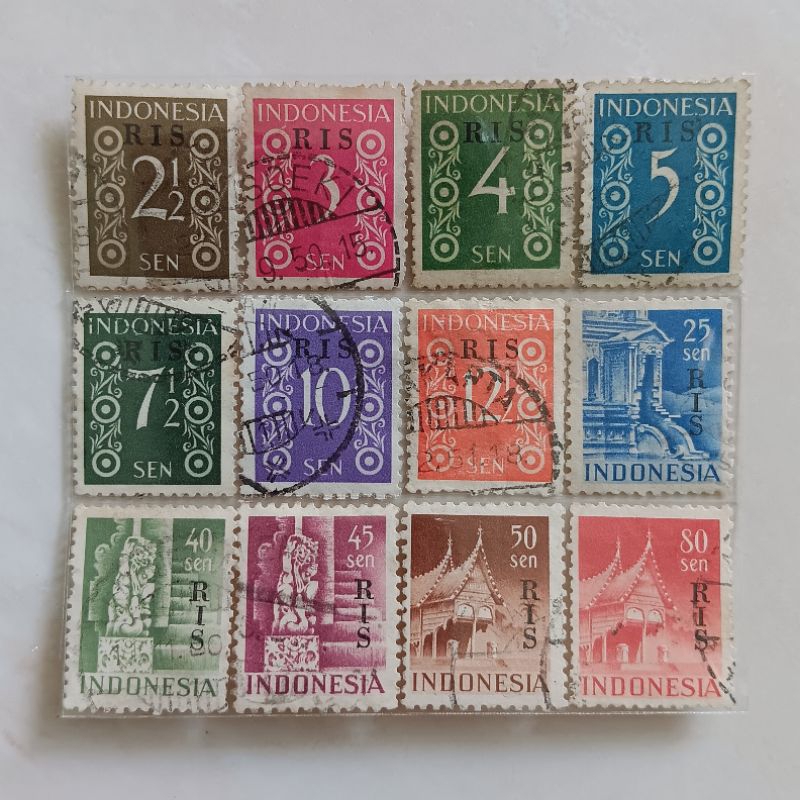

(AB) Perangko Indonesia 1950 Cetak Tindih RIS Set 12pcs Used