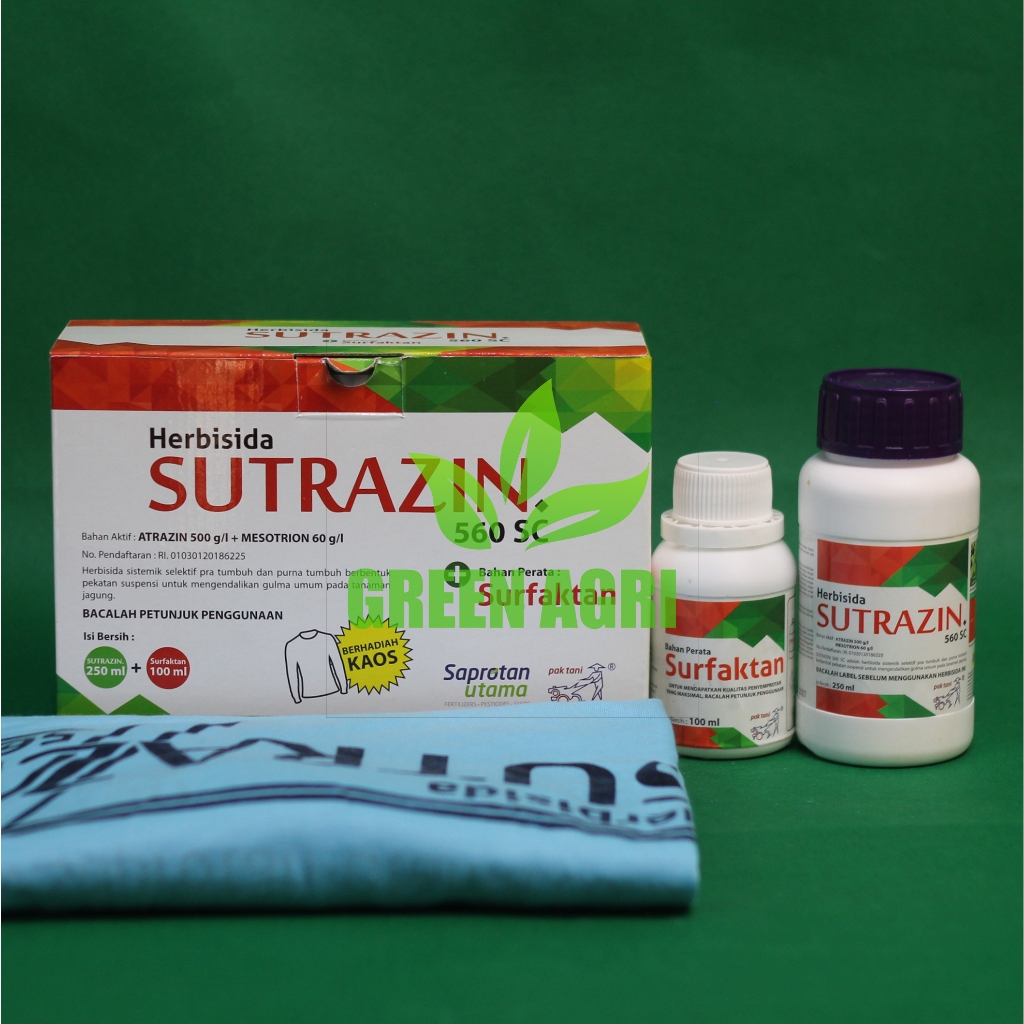 HERBISIDA SUTRAZIN 560 SC 250 ML + 100 ML HERBISIDA SELEKTIF JAGUNG BERHADIAH KAOS