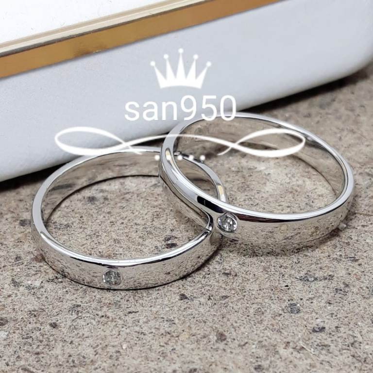 SAN950 Cincin Couple Nikah Tunangan Emas Putih Original Premium Free Ukir Nama C544