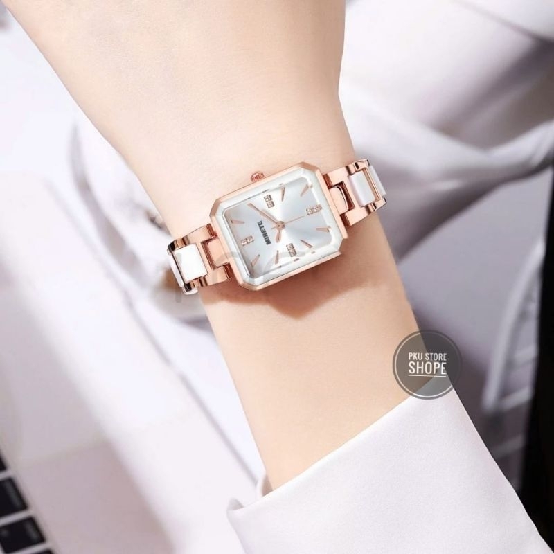 Jam Tangan Wanita Mirete Quartz Analog Water Resistant Terlariss Tali Keramik