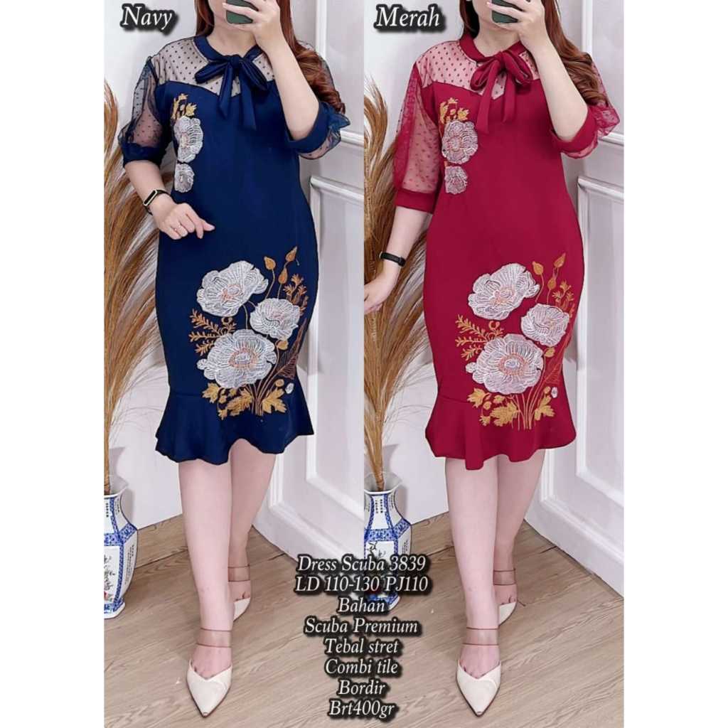 Dress Scuba 8019 8020 - Baju Natal - Ukuran Jumbo Big Size - Bahan Premium Brukat Import - Sangat Melar