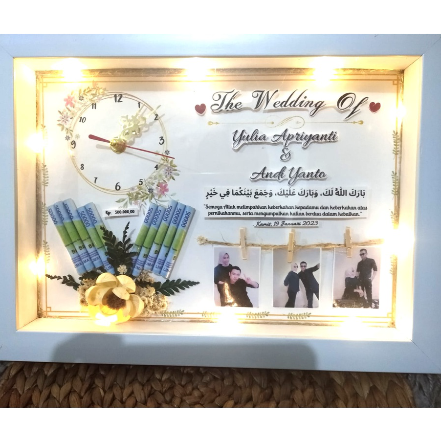PROMO Frame 3D Premium Paling Jumbo LAMPU LED+JAM nyala/Pigura/Bingkai/35x25cm/Figura/Buket foto/Flo